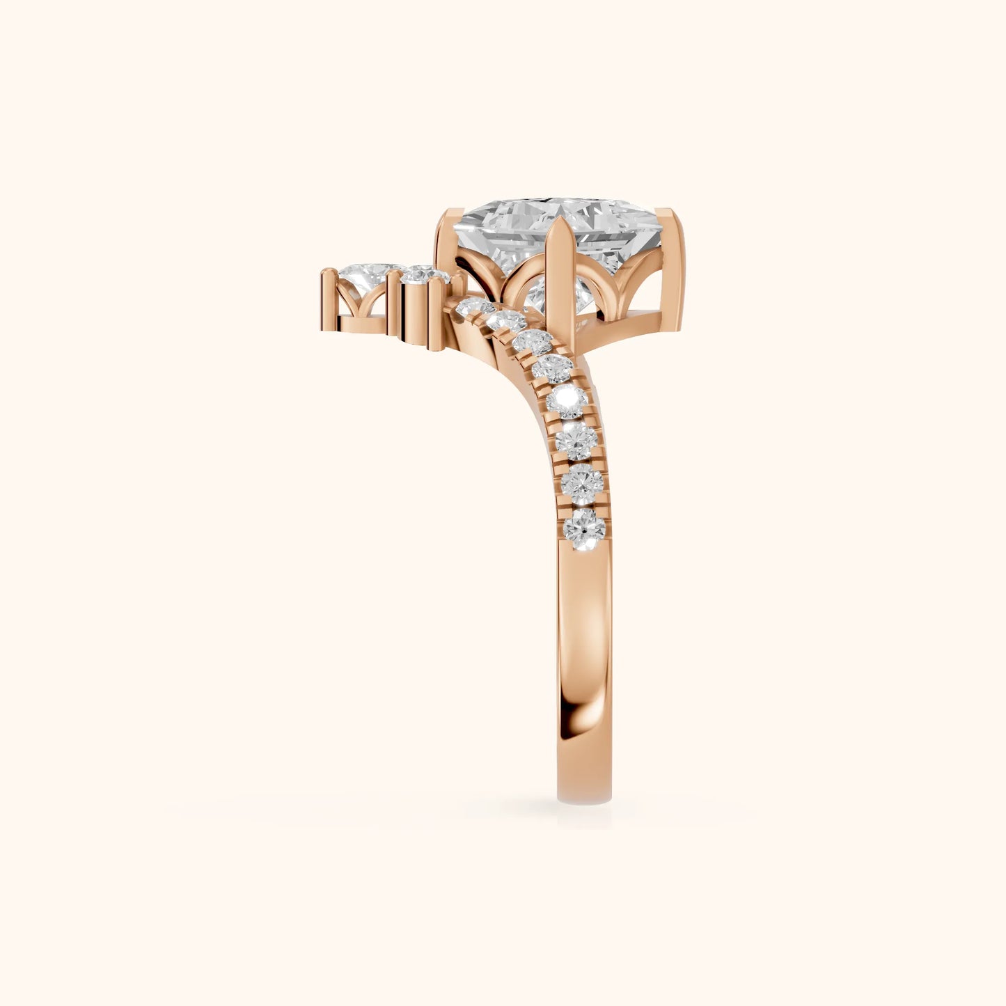 Isabella Legacy Side Stone Princess Diamond Engagement Ring in Rose Gold - SideView