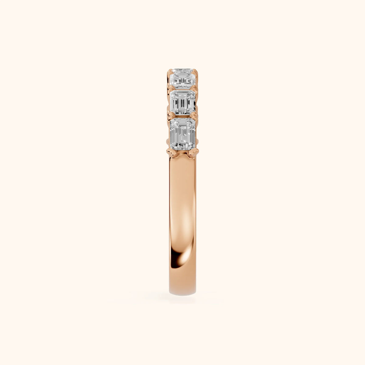 Margot Shared Prong Emerald Diamond Half Eternity Band in Rose Gold - SideView