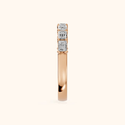 Margot Shared Prong Emerald Diamond Half Eternity Band in Rose Gold - SideView