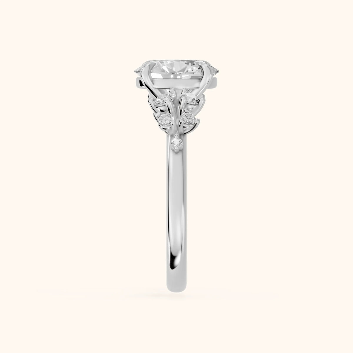 Mirabelle Cluster Oval Diamond Engagement Ring in Platinum - SideView.webp