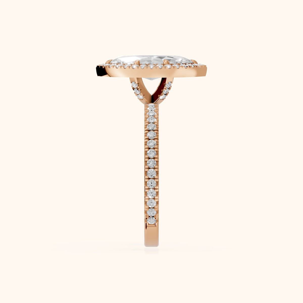 Rosemary Halo Pavé Marquise Diamond Engagement Ring in Rose Gold - SideView.webp