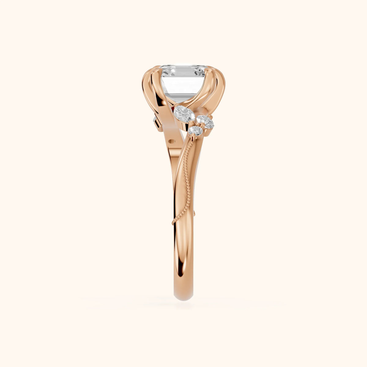 Joanna Milgrain Twist Asscher Diamond Engagement Ring in Rose Gold - SideView.webp