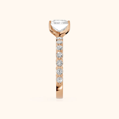 Eleanor Majesty Side Stone Princess Diamond Engagement Ring in Rose Gold - SideView