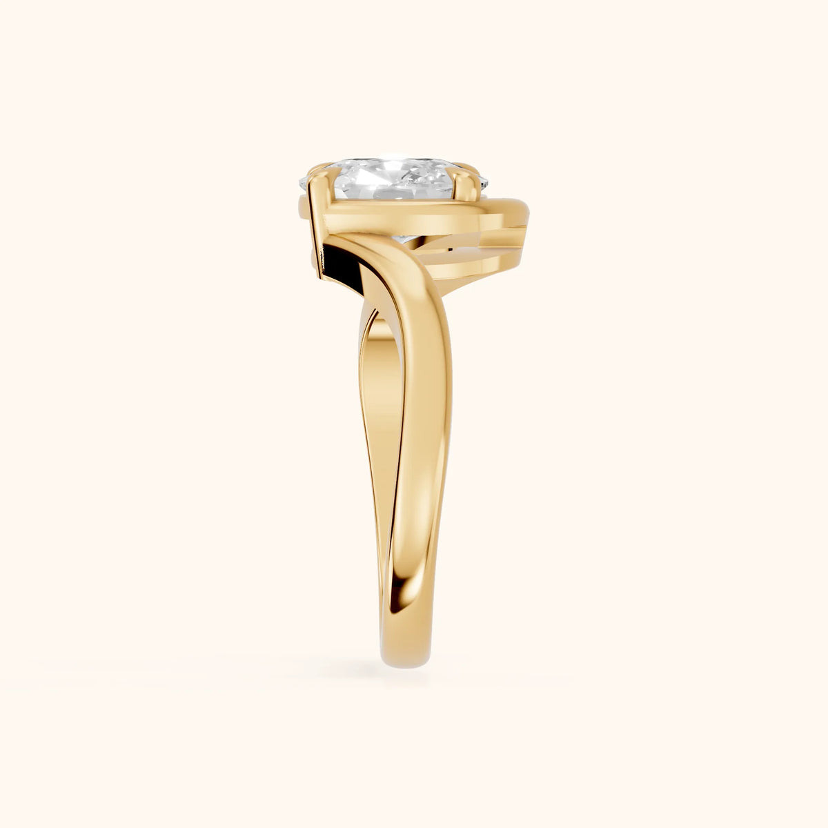 Margaux Bypass Solitaire Cushion Diamond Engagement Ring in Yellow Gold - SideView.webp