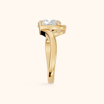 Margaux Bypass Solitaire Cushion Diamond Engagement Ring in Yellow Gold - SideView.webp