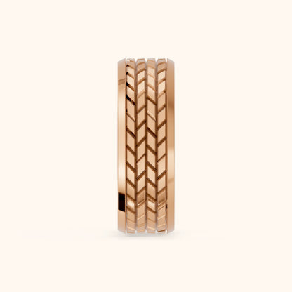Yana Carved Step Edge Wedding Band in Rose Gold - SideView