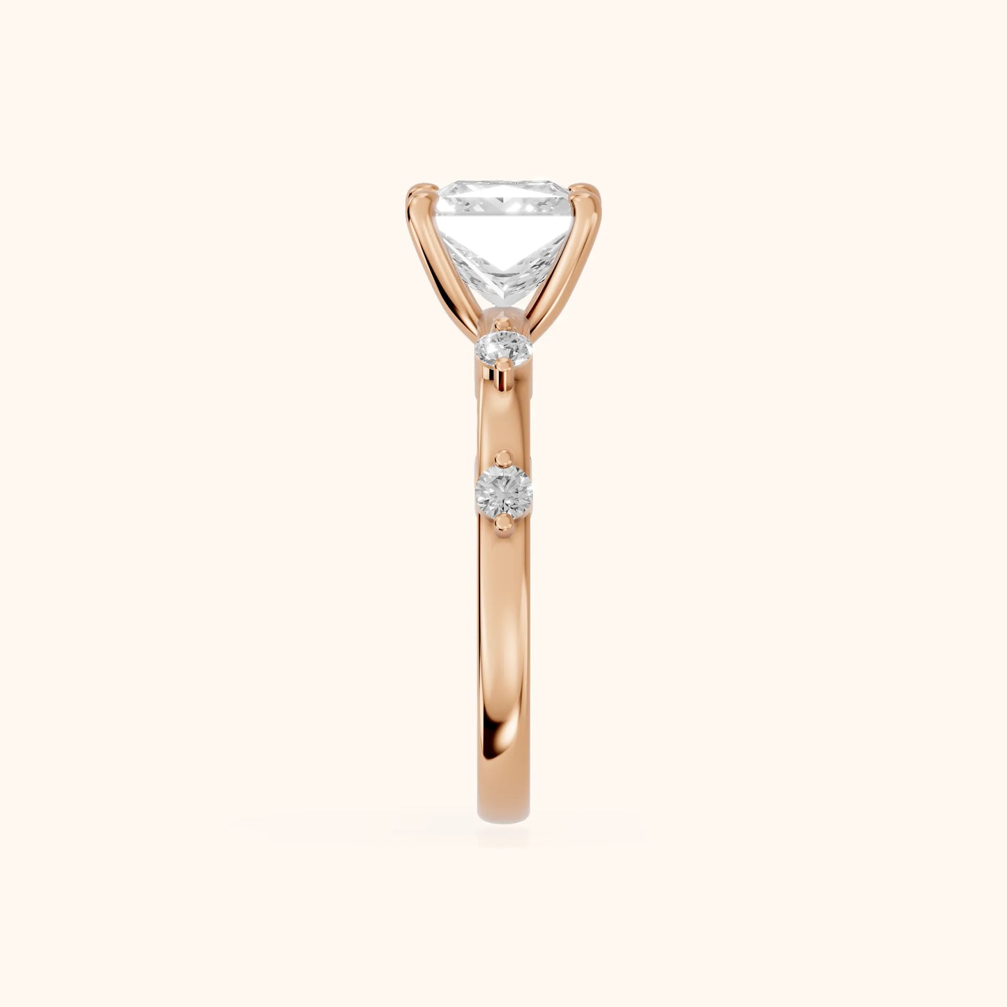 Elena Radiance Princess Cut Diamond Engagement Ring in Rose Gold - SideView