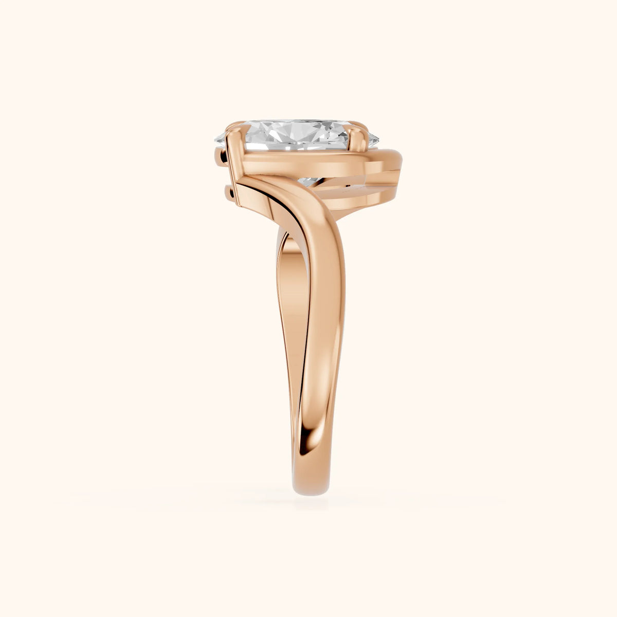 Margaux Bypass Solitaire Oval Diamond Engagement Ring in Rose Gold - SideView.webp
