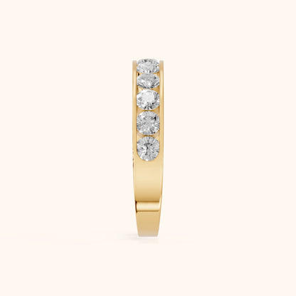 Oriana Channel Set Round Diamond Half Eternity Band in Yellow Gold - SideView
