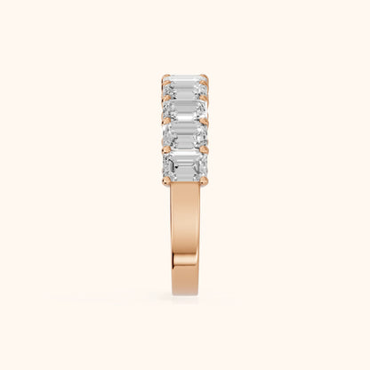Nia Shared Prong Emerald Diamond Half Eternity Band in Rose Gold - SideView