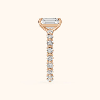 Piper Sidestone Emerald Diamond Engagement Ring in Rose Gold - SideView.webp