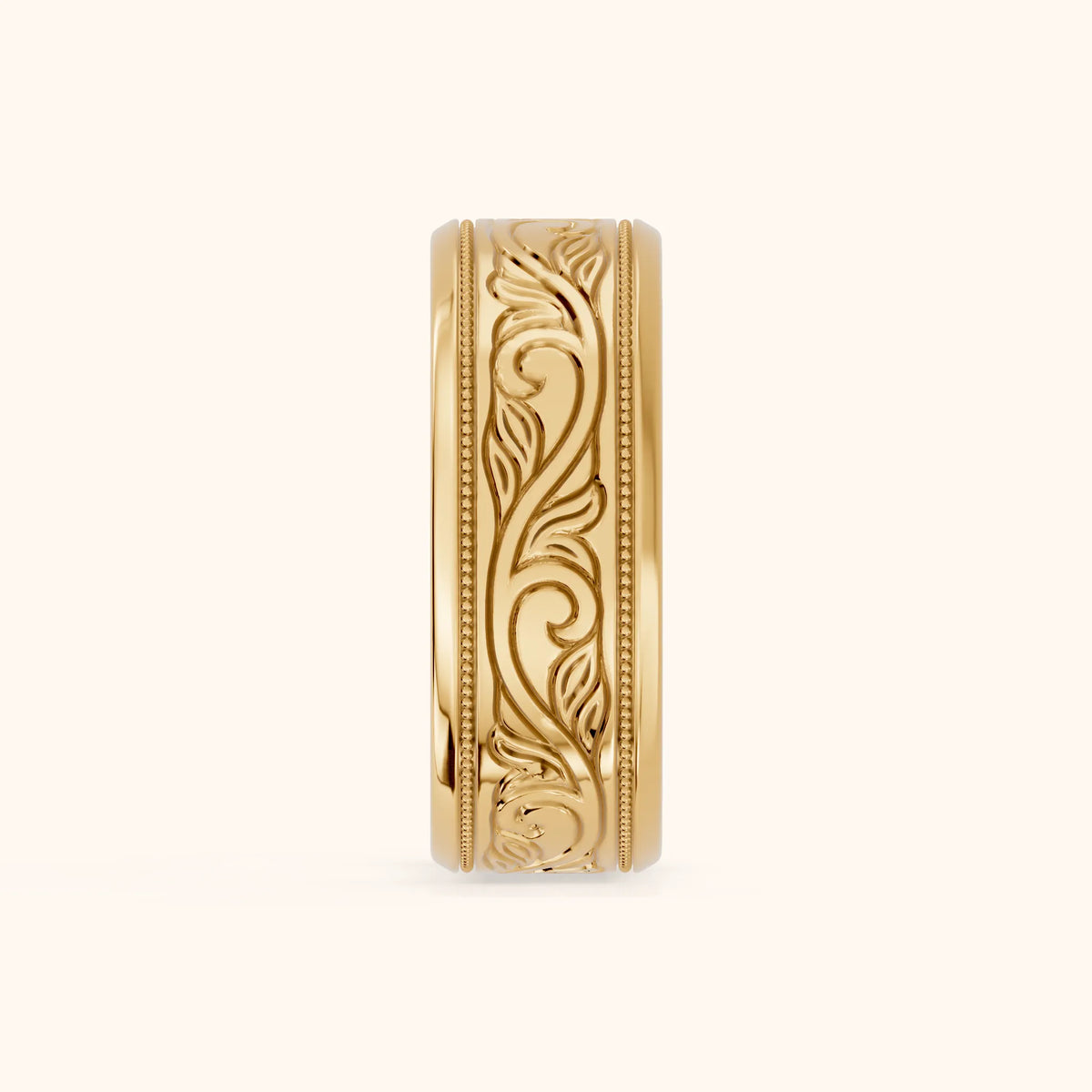 Navya Carved Milgrain Wedding Band in Yellow Gold - SideView