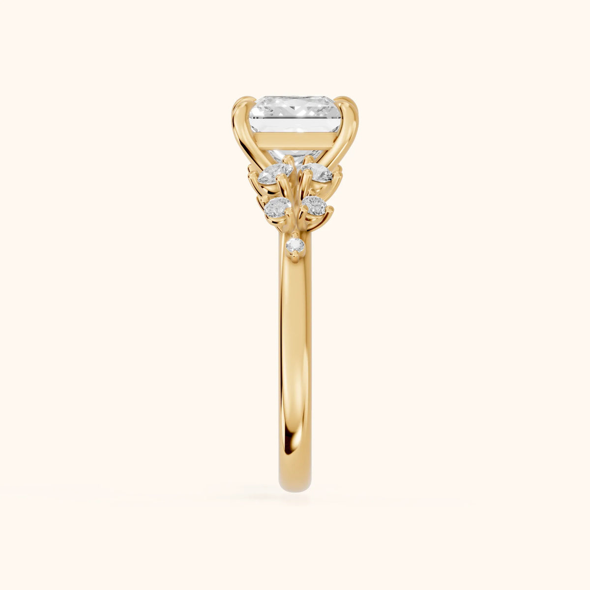 Mirabelle Cluster Princess Diamond Engagement Ring in Yellow Gold - SideView.webp