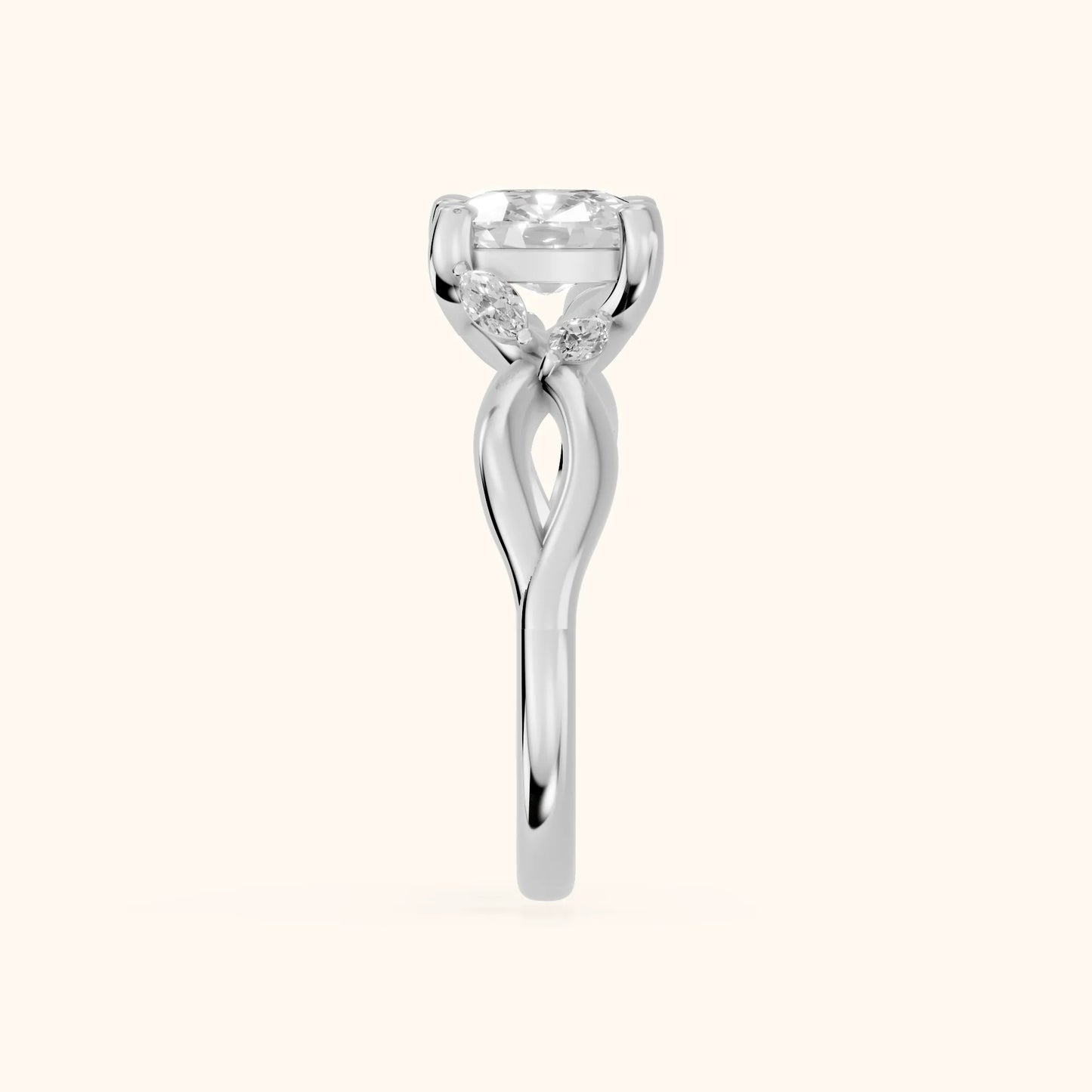 Luna Glow Twisted Cushion Diamond Engagement Ring in Silver - SideView