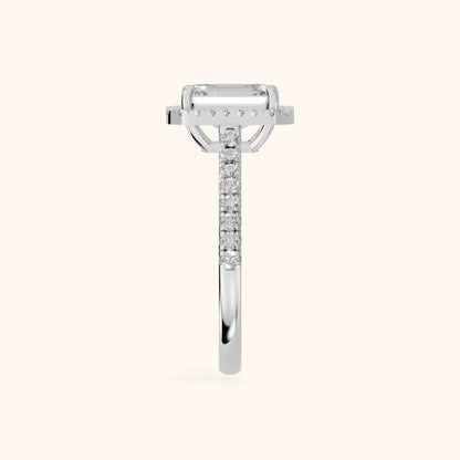 Mabel Halo French Pavé Emerald Diamond Engagement Ring in Platinum - SideView.webp