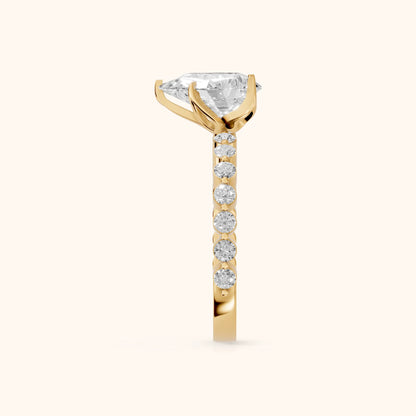 Eleanor Majesty Side Stone Pear Diamond Engagement Ring in Yellow Gold - SideView