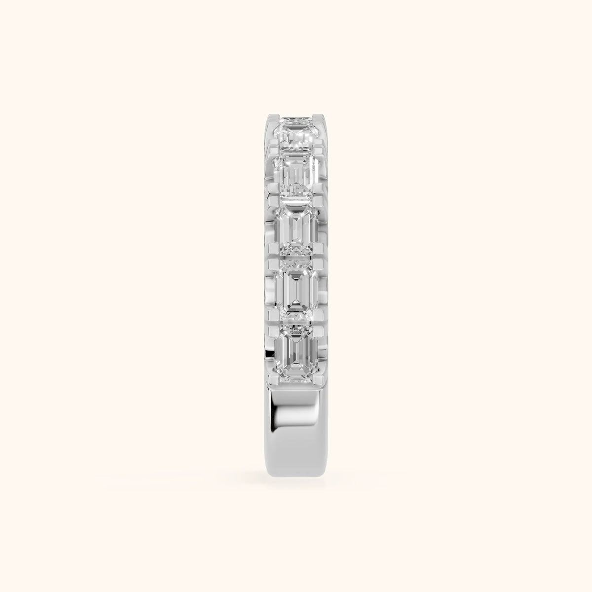 Melina Shared Prong Emerald Diamond Half Eternity Band in Silver - SideView
