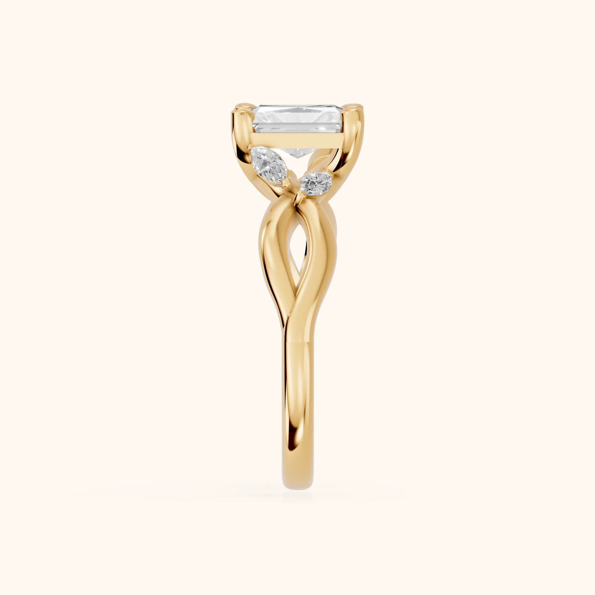 Luna Glow Twisted Radiant Diamond Engagement Ring in Yellow Gold - SideView