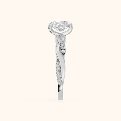Twisted Side Stone Cushion Diamond Engagement Ring in White Gold - SideView