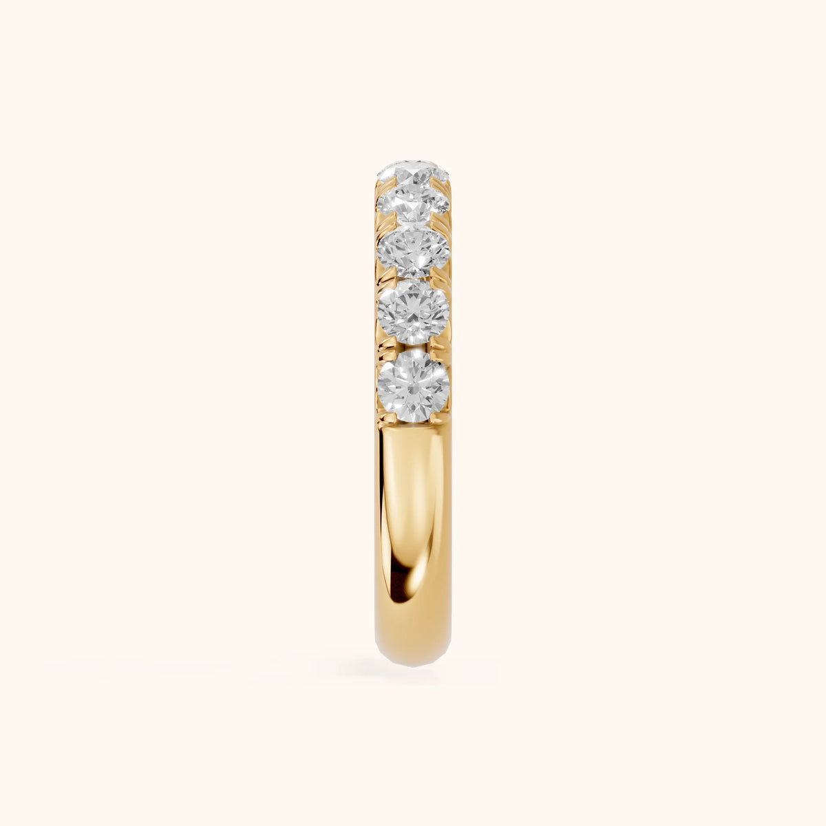 Joelle Shared Prong Round Diamond Half Eternity Band in Yellow Gold - SideView