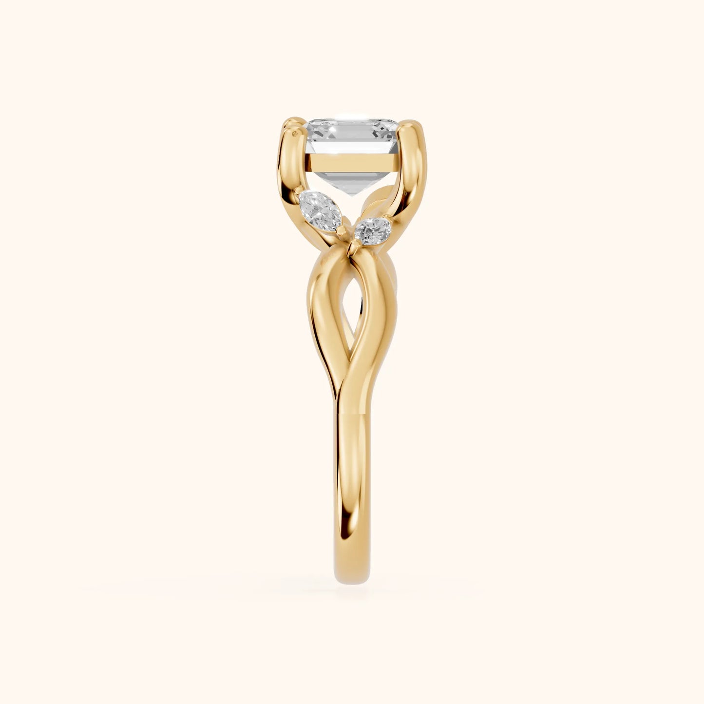 Luna Glow Twisted Asscher Diamond Engagement Ring in Yellow Gold - SideView