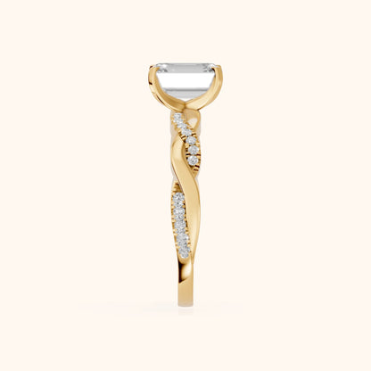Twisted Side Stone Emerald Diamond Engagement Ring in Yellow Gold - SideView