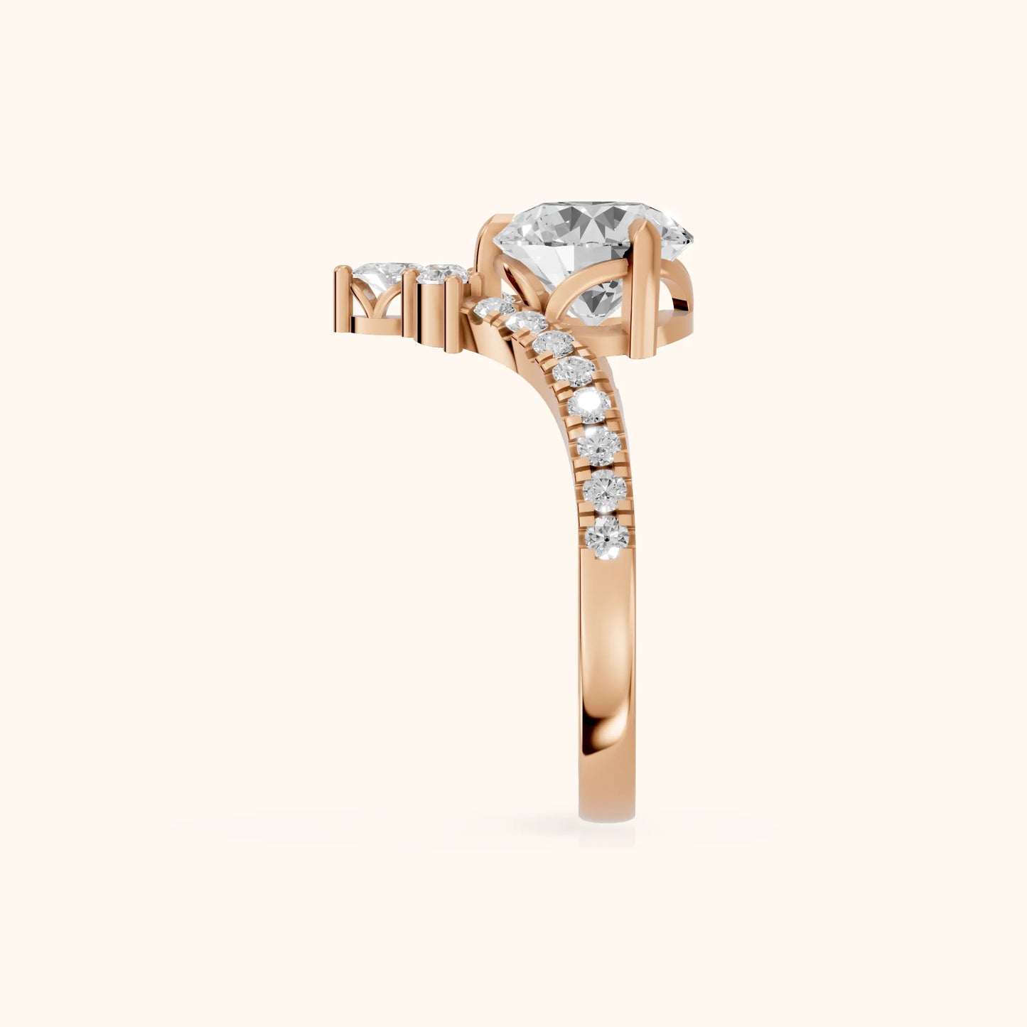 Isabella Legacy Side Stone Round Diamond Engagement Ring in Rose Gold - SideView