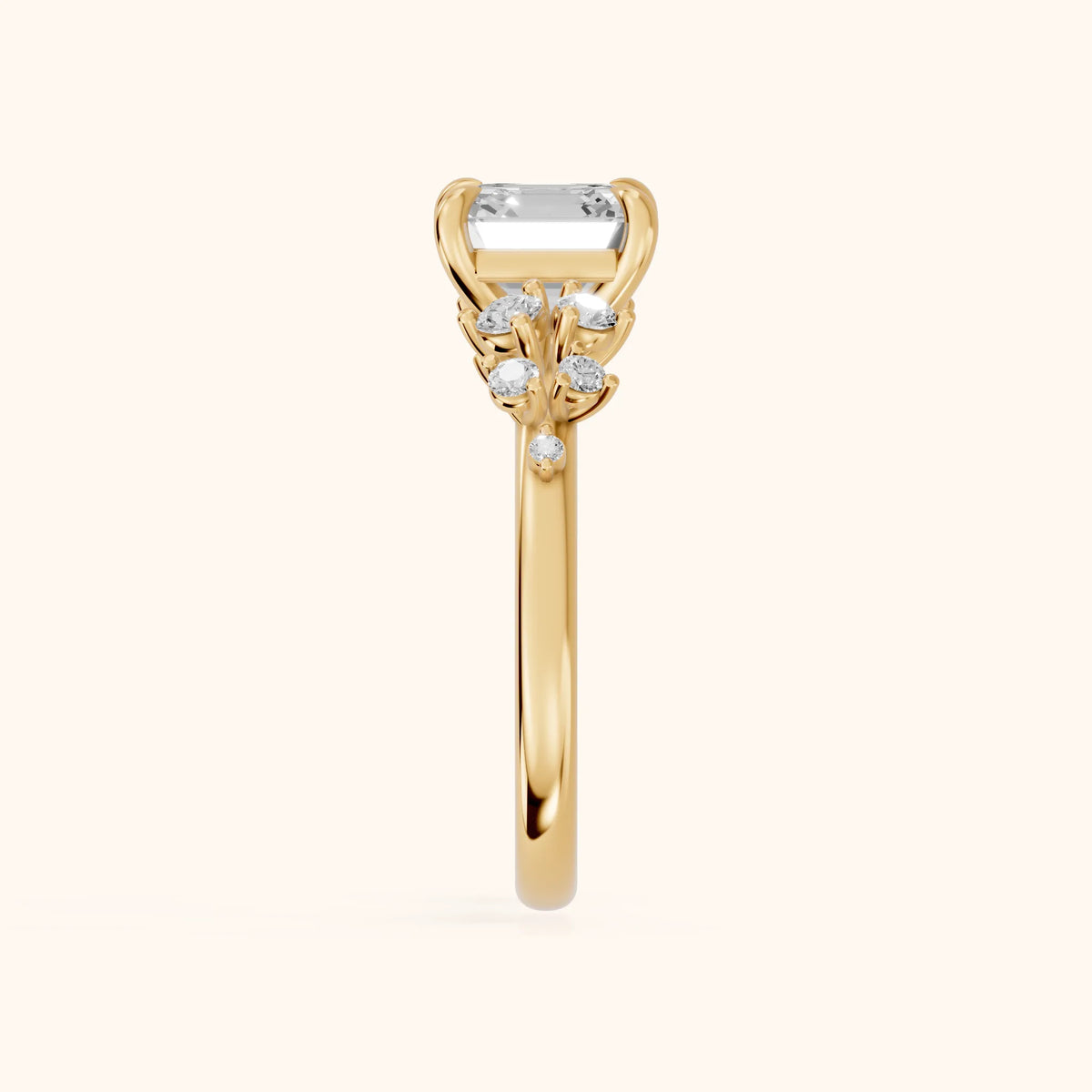 Mirabelle Cluster Asscher Diamond Engagement Ring in Yellow Gold - SideView.webp