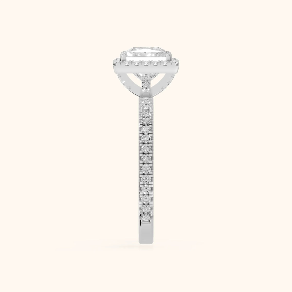 Rosemary Halo Pavé Princess Diamond Engagement Ring in Silver - SideView.webp