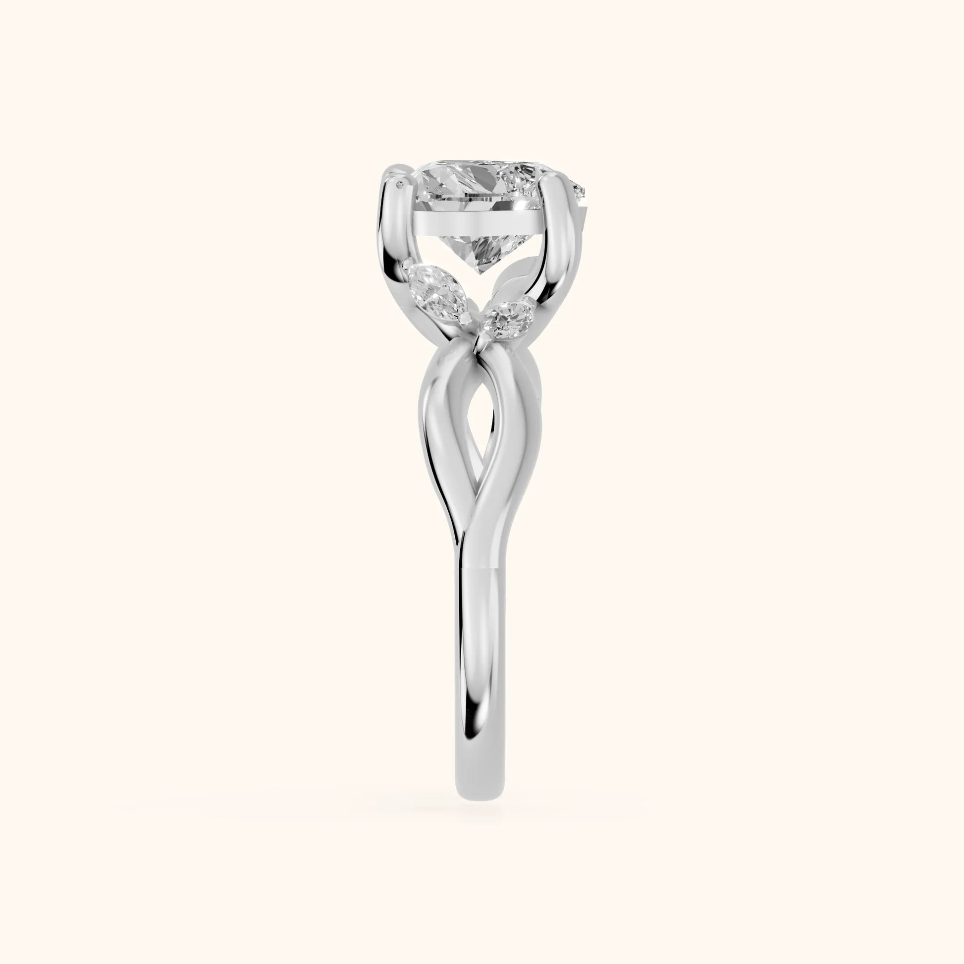 Luna Glow Twisted Heart Diamond Engagement Ring in White Gold - SideView