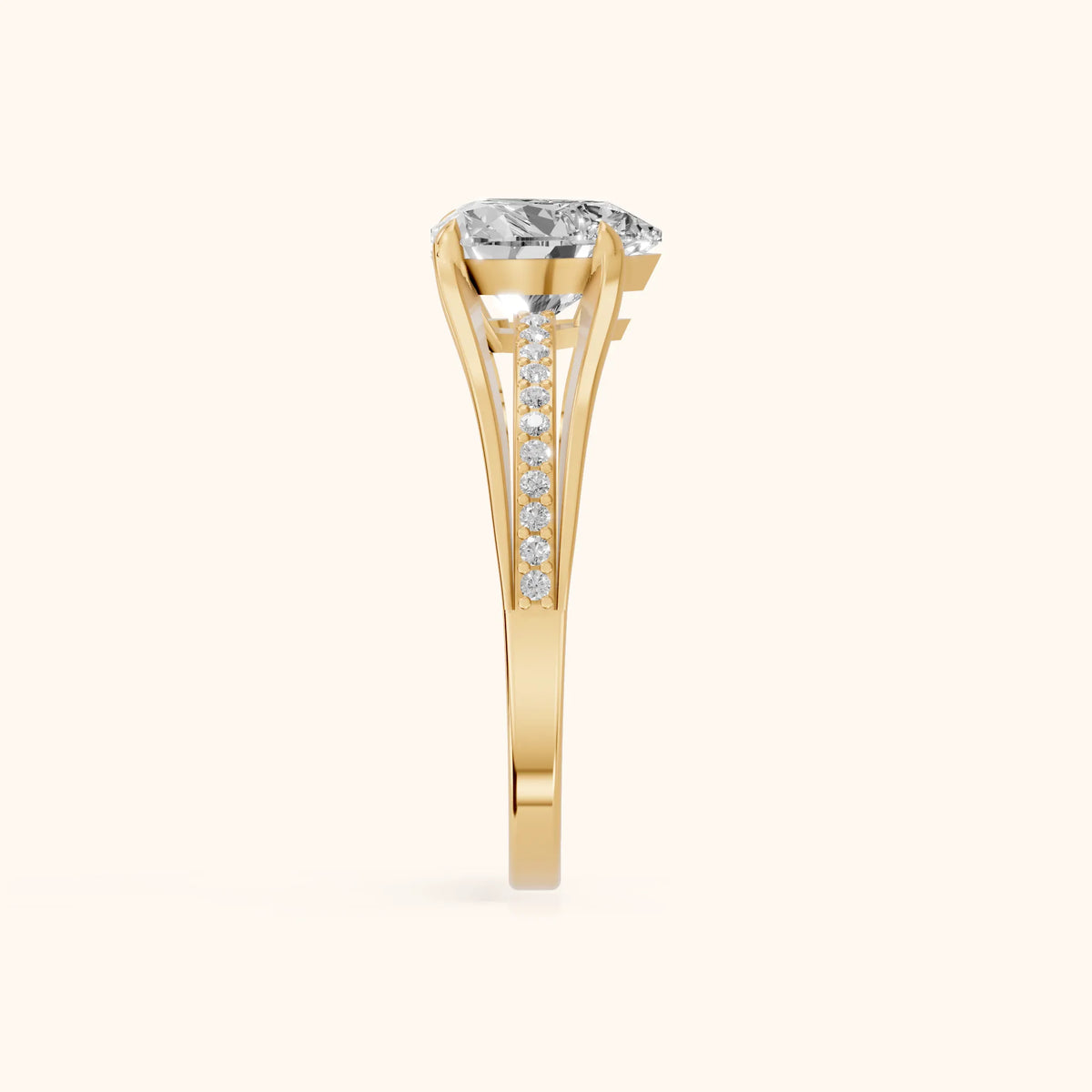 Lucinda Split Shank Heart Diamond Engagement Ring in Yellow Gold - SideView.webp
