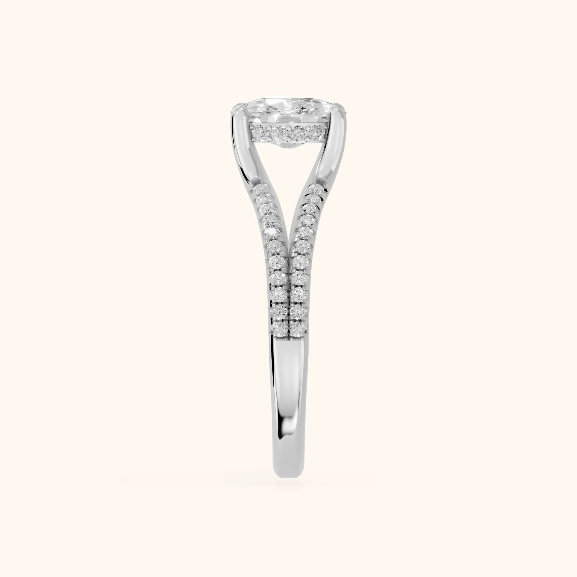 Eternal Embrace Solitaire Cushion Diamond Engagement Ring in Platinum - SideView