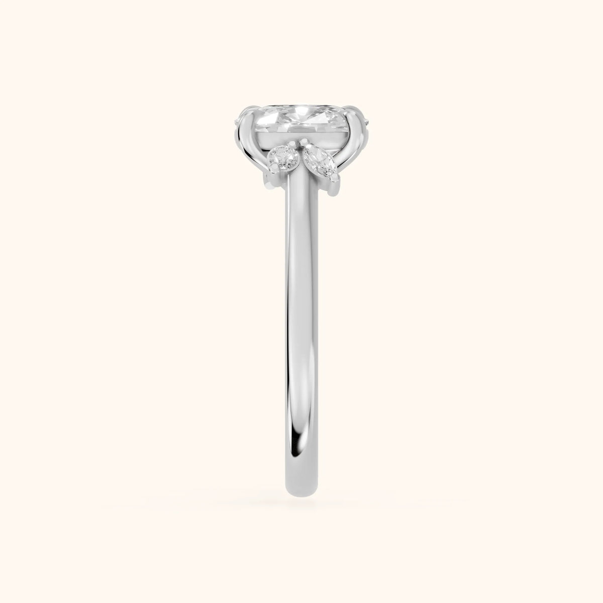 Hattie Leaf Cushion Diamond Engagement Ring in Platinum - SideView.webp
