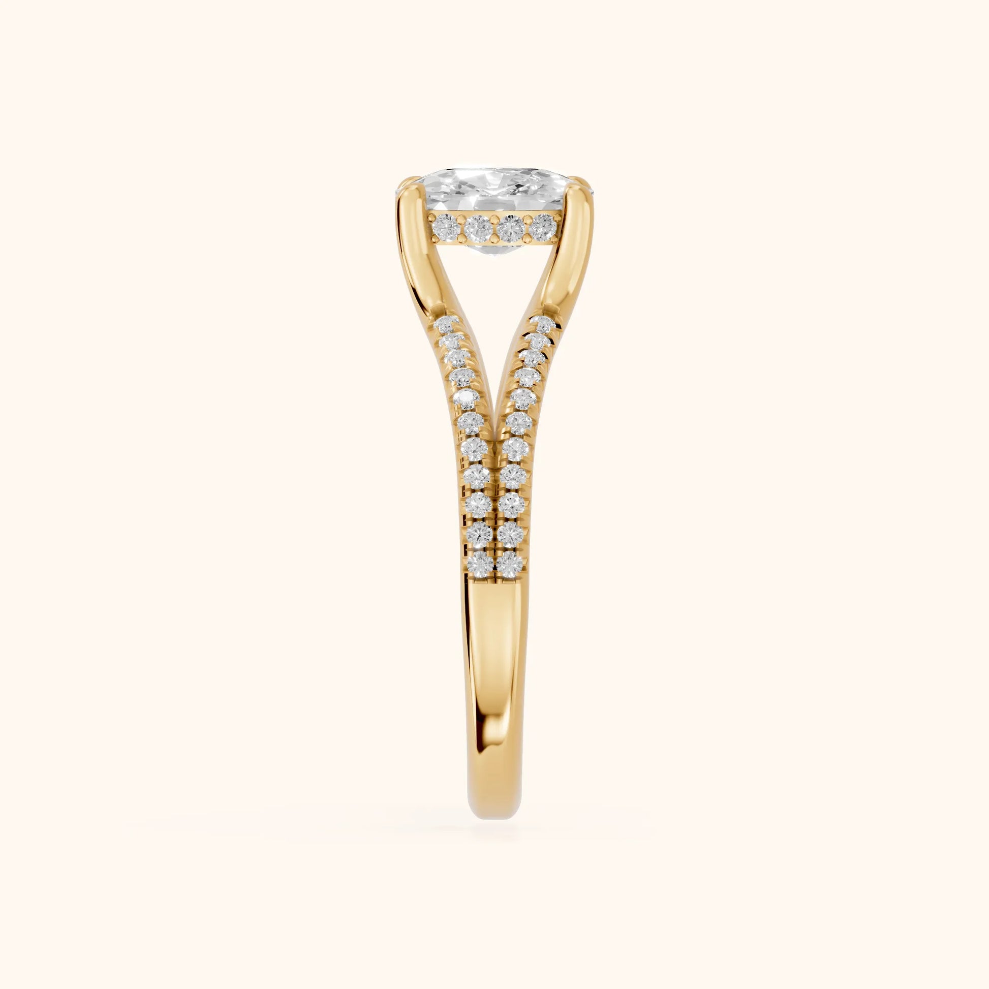 Eternal Embrace Solitaire Cushion Diamond Engagement Ring in Yellow Gold - SideView