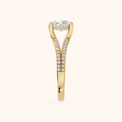 Eternal Embrace Solitaire Cushion Diamond Engagement Ring in Yellow Gold - SideView