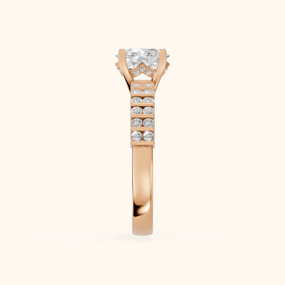 Honor Sidestone Cushion Diamond Engagement Ring in Rose Gold - SideView.webp