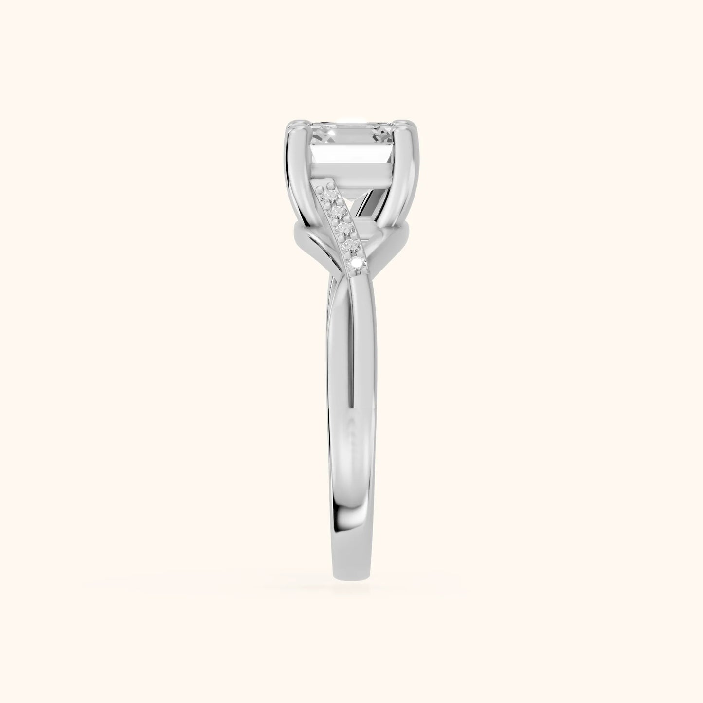 Veronica Twist Side Stone Asscher Diamond Engagement Ring in Platinum - SideView