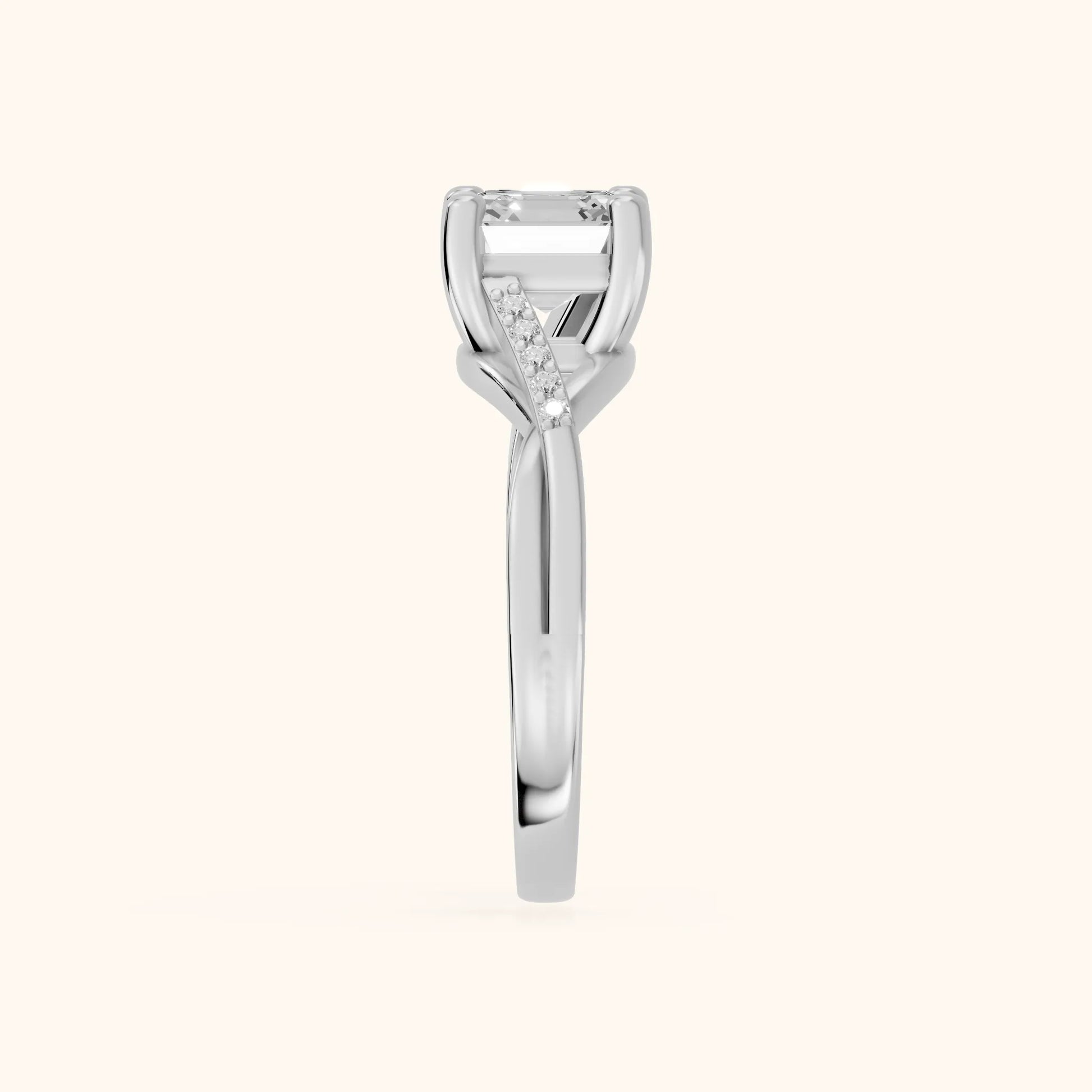 Veronica Twist Side Stone Asscher Diamond Engagement Ring in Platinum - SideView