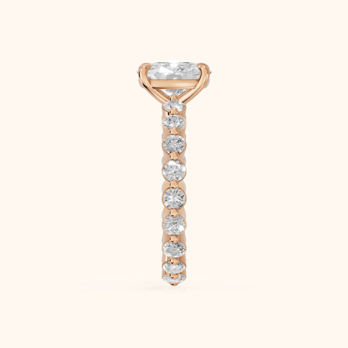 Piper Sidestone Cushion Diamond Engagement Ring in Rose Gold - SideView.webp