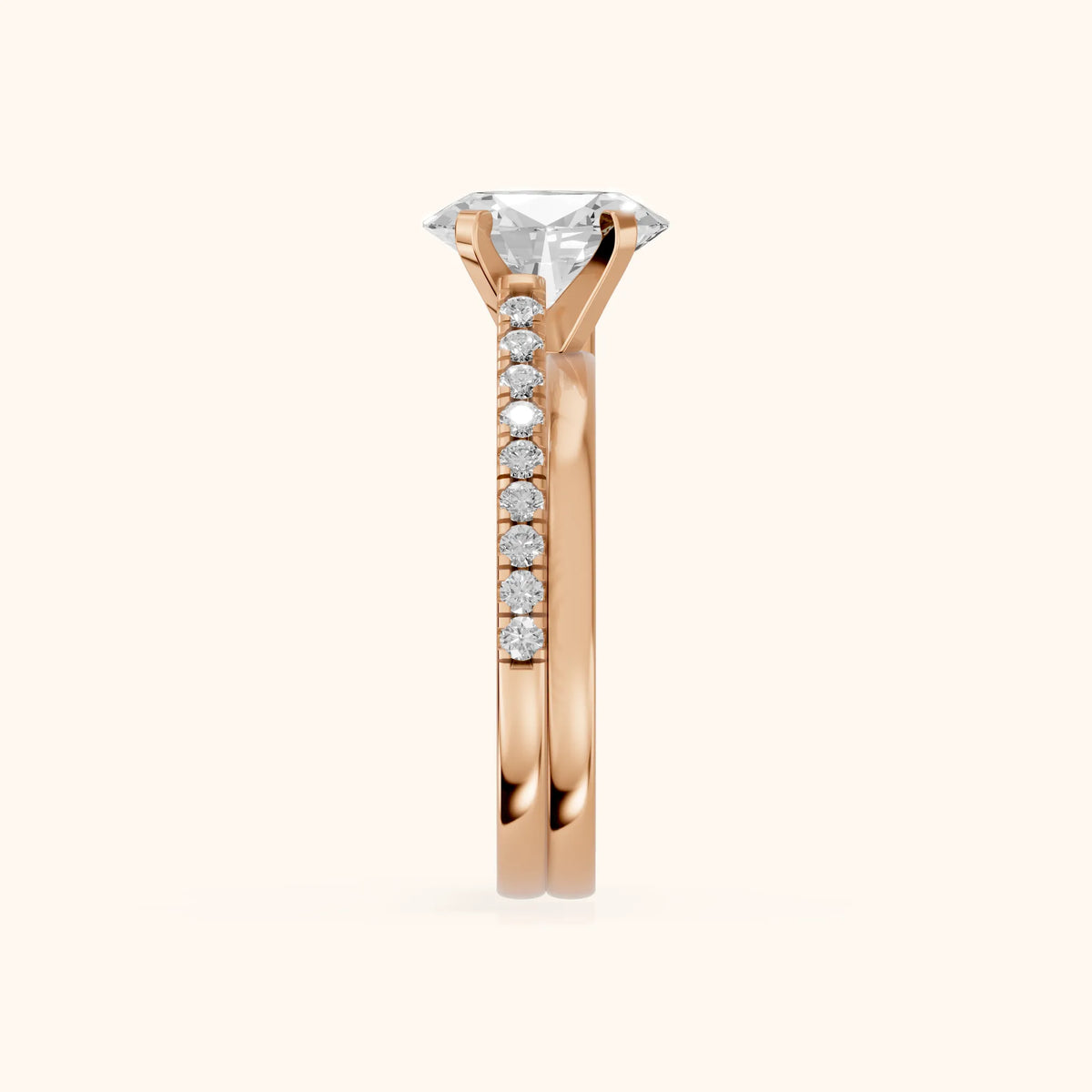 Edith Criss Cross Pavé Oval Diamond Engagement Ring in Rose Gold - SideView.webp