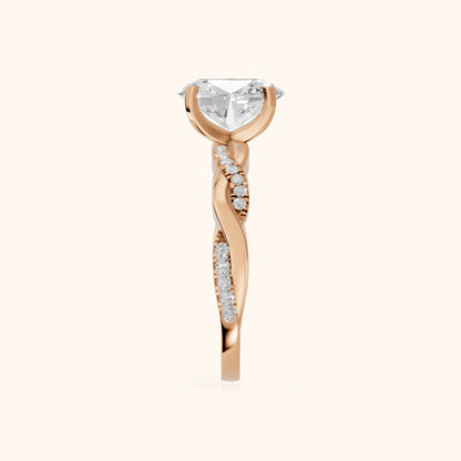 Twisted Side Stone Oval Diamond Engagement Ring in Rose Gold - SideView
