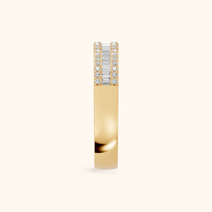 Zuri Channel Set Baguette & Round Diamond Anniversary Ring in Yellow Gold - SideView