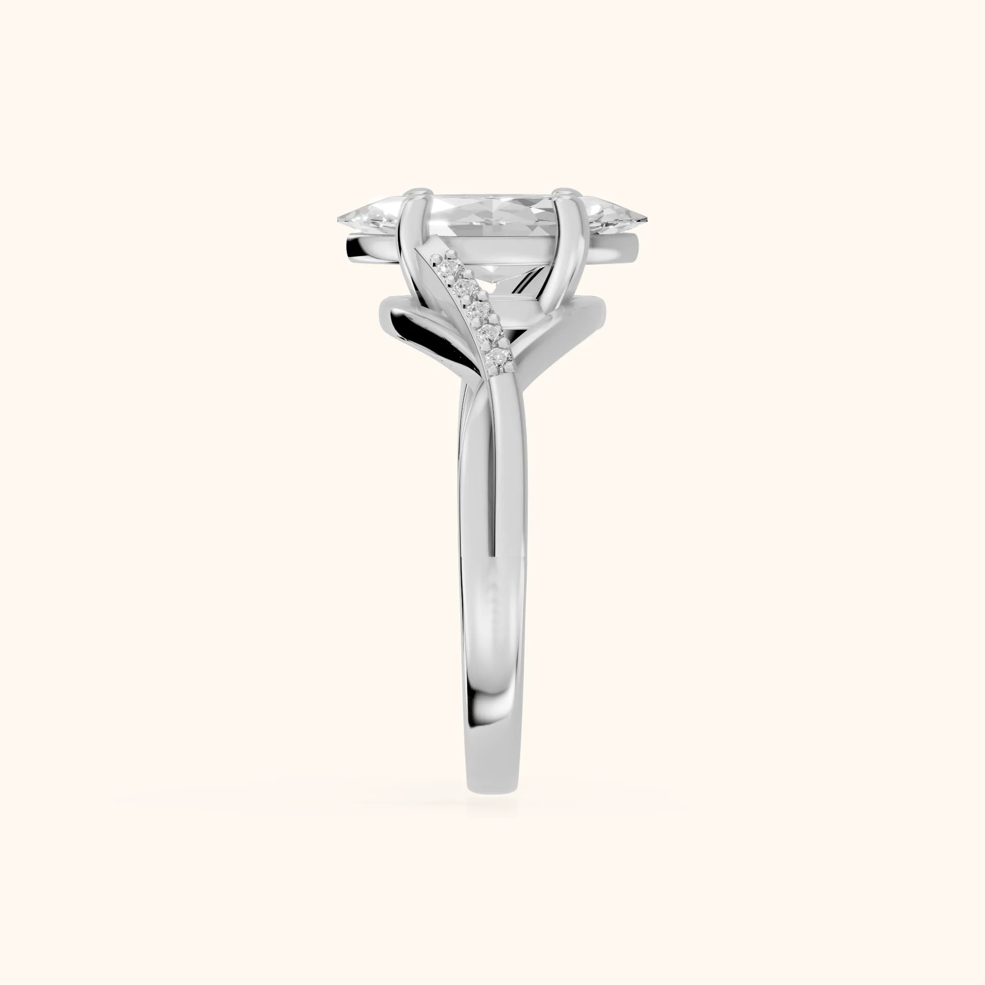 Veronica Twist Side Stone Marquise Diamond Engagement Ring in Platinum - SideView