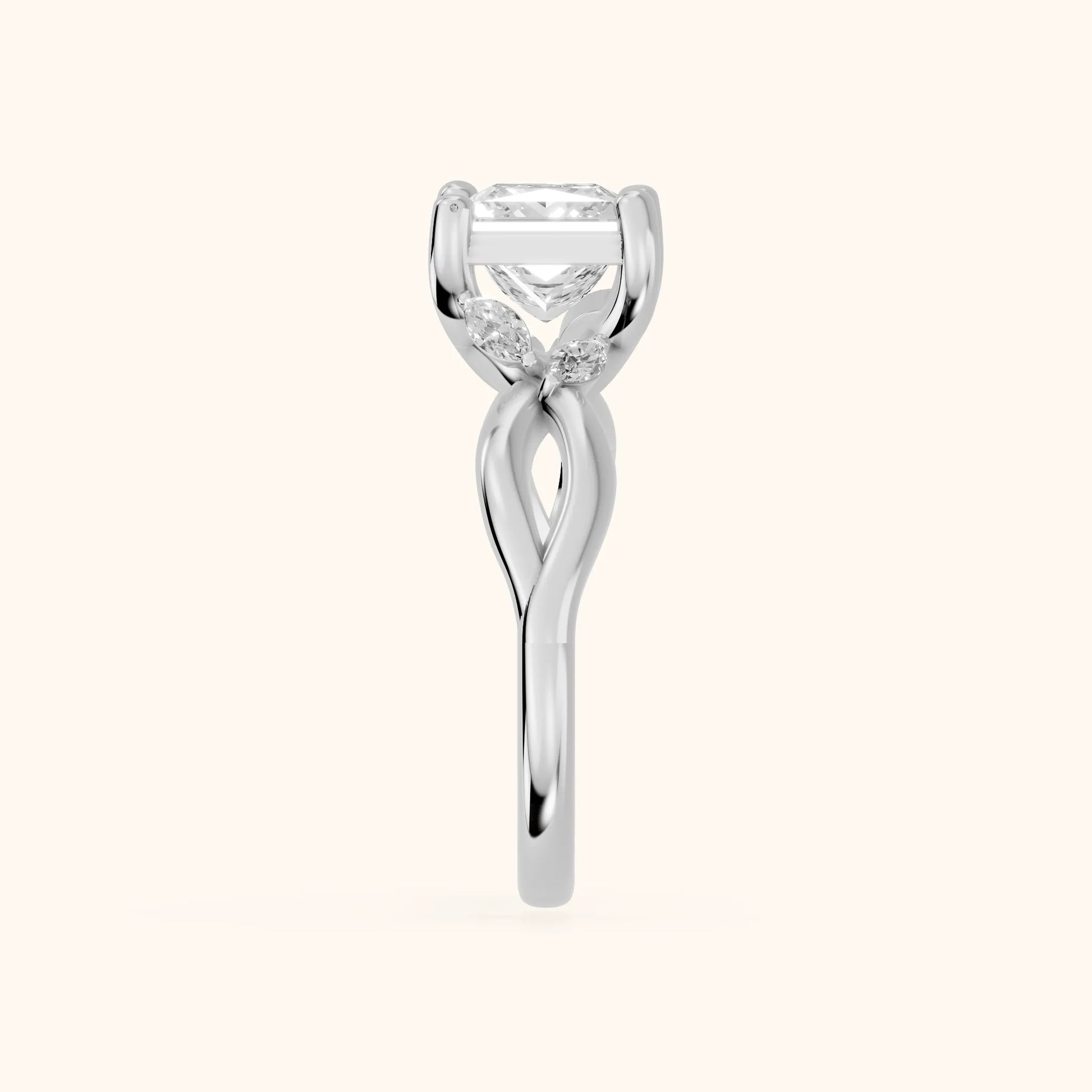 Luna Glow Twisted Princess Diamond Engagement Ring in Silver - SideView