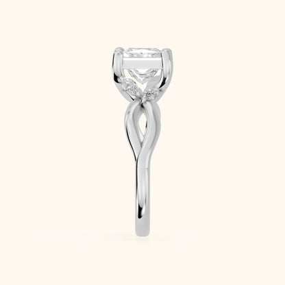 Luna Glow Twisted Princess Diamond Engagement Ring in Silver - SideView