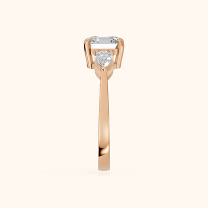 Grace Three Stone Asscher Diamond Engagement Ring in Rose Gold - SideView