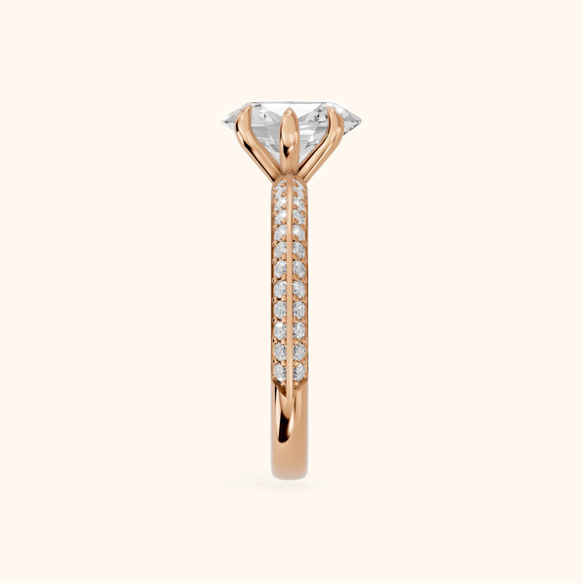 Meredith Knife Edge Pavé Oval Diamond Engagement Ring in Rose Gold - SideView.webp