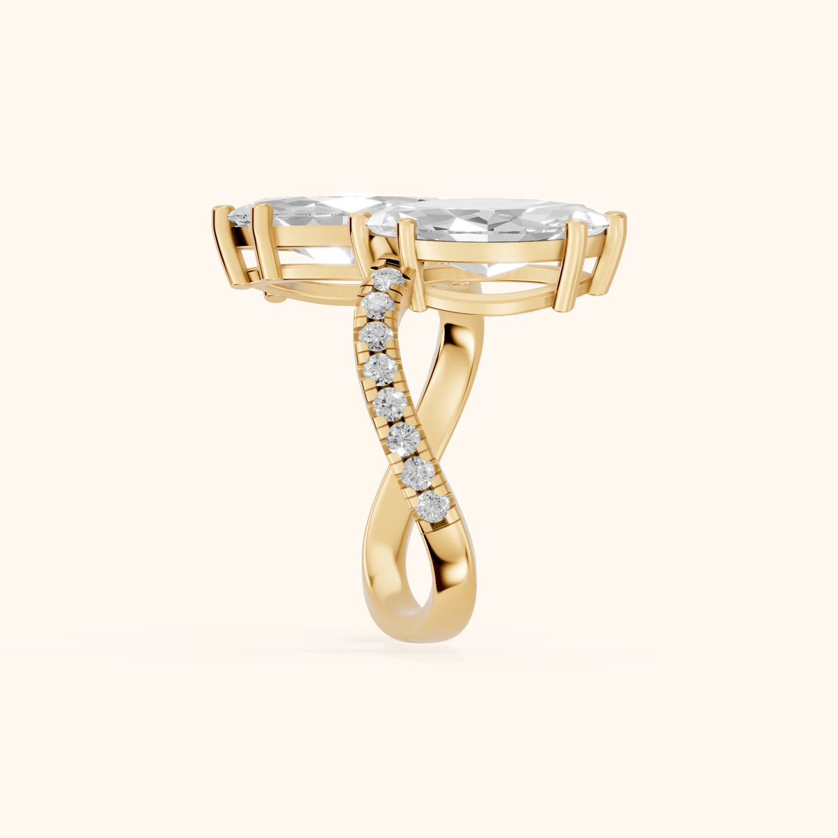 Lottie Two-Stone Bypass Marquise Diamond Engagement Ring in Yellow Gold - SideView.webp