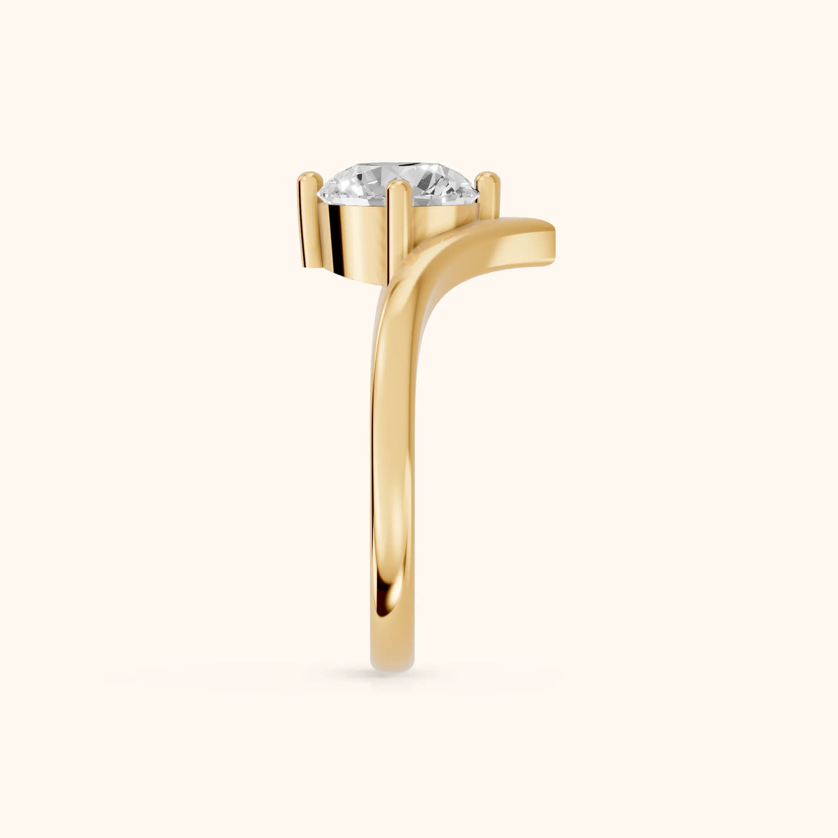Evelyn Chevron Solitaire Round Diamond Engagement Ring in Yellow Gold - SideView