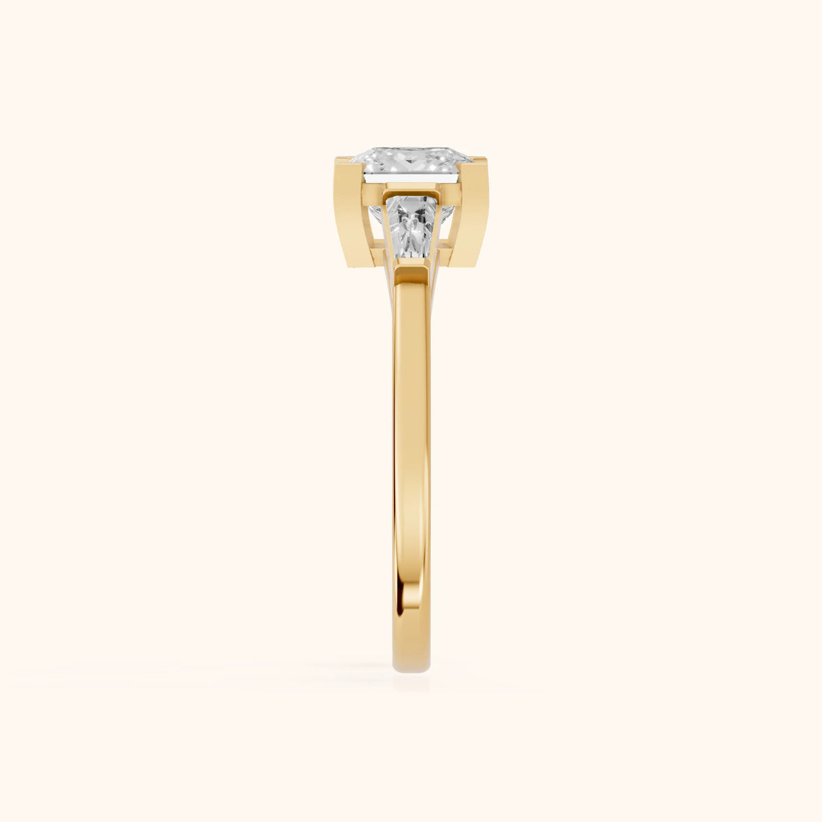 Winnie Three-Stone Princess Diamond Engagement Ring in Yellow Gold - SideView.webp
